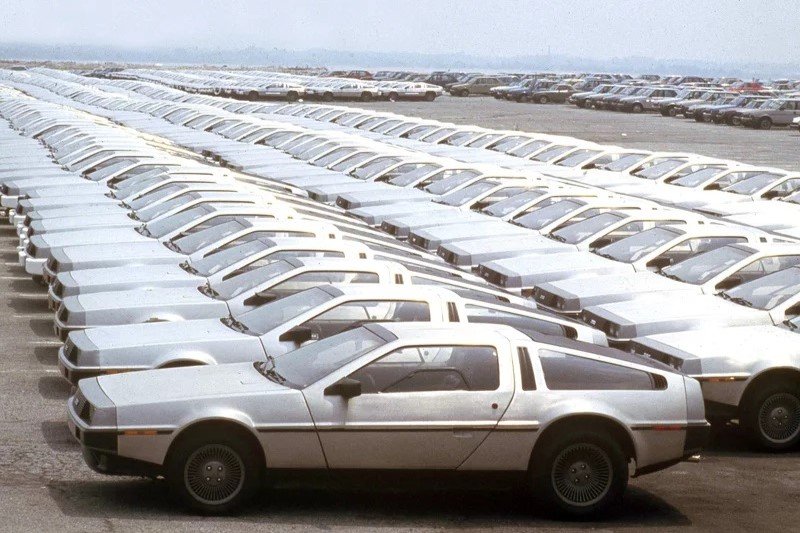 DeLoreans at Wilmington Marina Terminal 1981.jpg